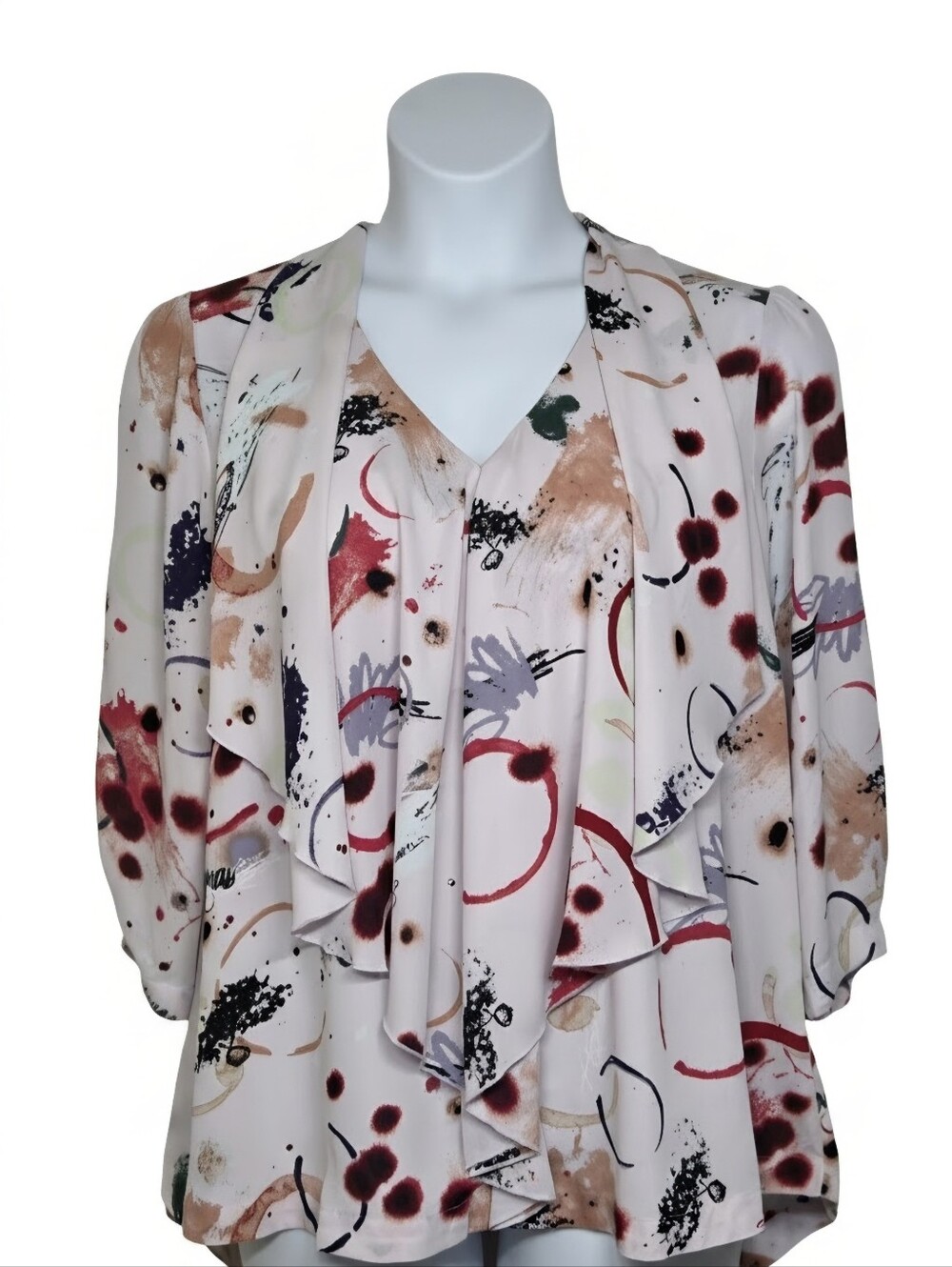 Melissa McCarthy Seven7 Watercolor Drape Front Blouse - White, Red, Purple, Tan - Picture 2 of 11